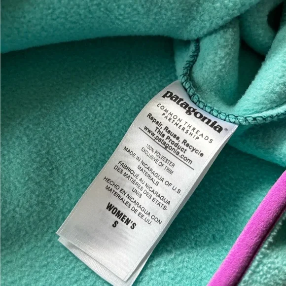 Patagonia Synchilla Womens Teal and Pink Snap Fleece Pullover Small - Picture 5 of 14